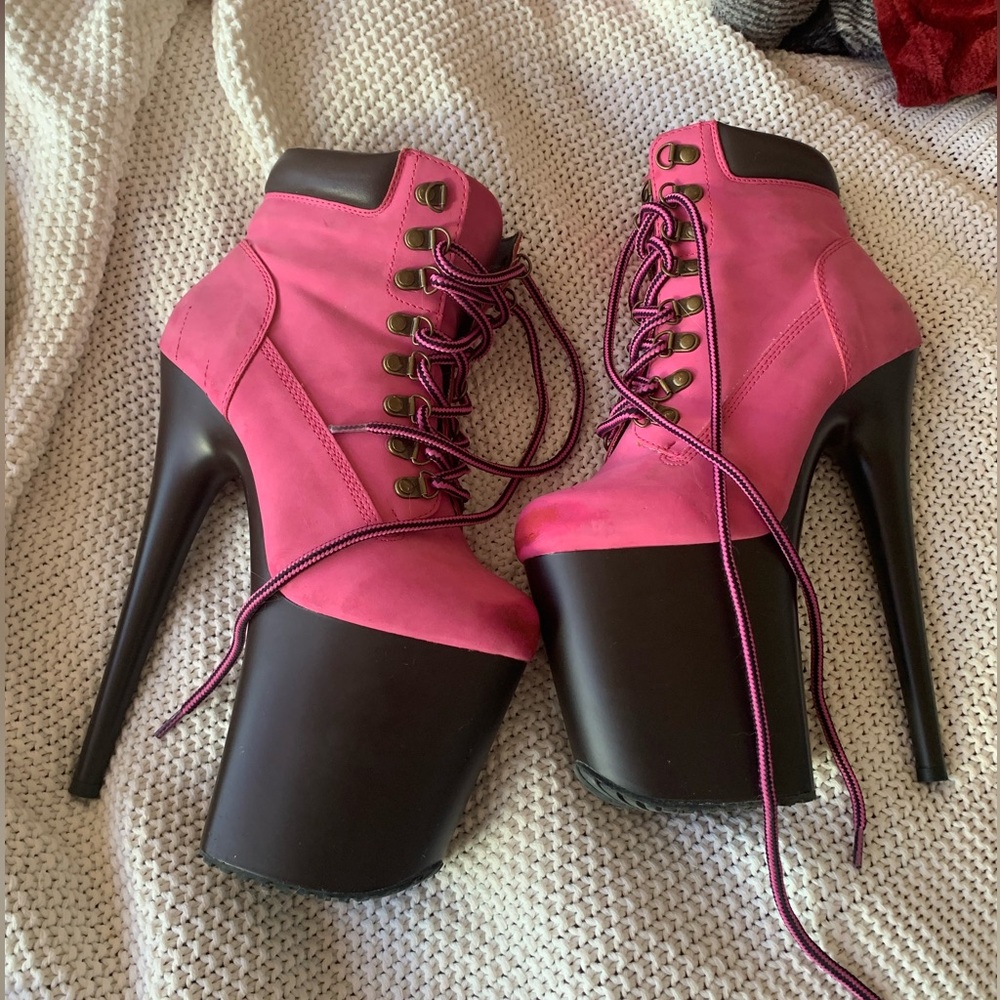 Pink Timberland Style Dancer Stripper Heels